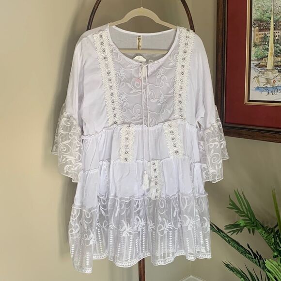 White Eyelet BoHo Dress/Top NWT - Picture 3 of 11